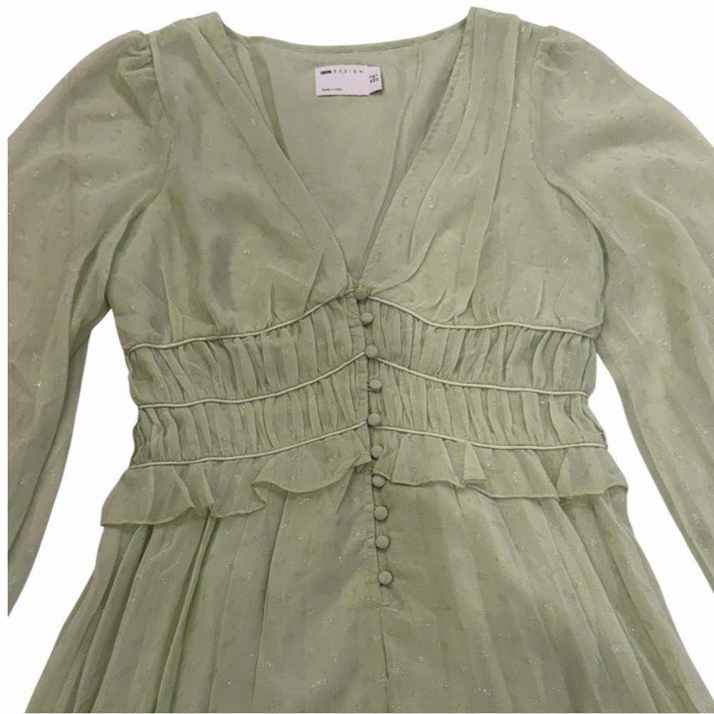 ASOS Sage Green Dobby Pleated Mini Dress Fairycore Forest Pixie Vibe NWT Size 4 - Picture 8 of 14